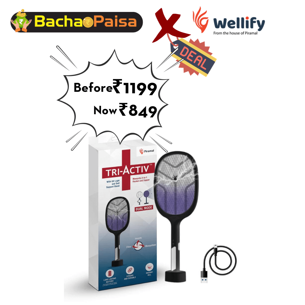 Tri-Activ Mosquito Racket I 2-in-1 Rechargeable Bat + Zapper (Black)